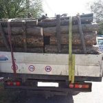 Autoutilara incarcata cu lemn ilegal oprita pe strada Eternitatii din Dumbraveni