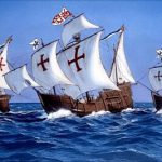 Columbus ridica panzele celor trei nave 1492