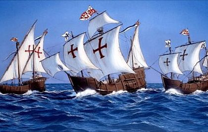 Columbus ridica panzele celor trei nave 1492