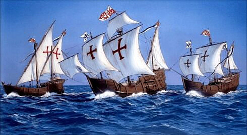 Columbus ridica panzele celor trei nave 1492