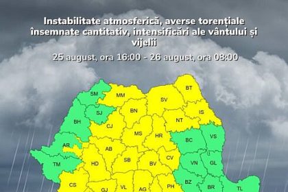 Dup a valul de canicula urm eaza furtuna Judetul Suceava sub avertizare cod galben de ploi torentiale si vant puternic