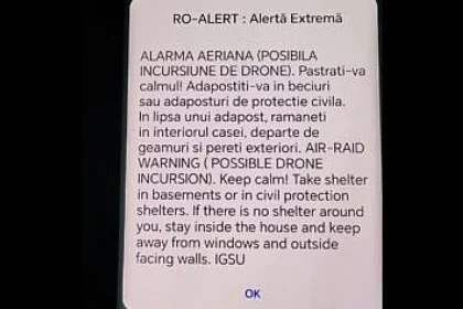 Alertă aeriană în Suceava: posibilă incursiune cu drone de dimineață