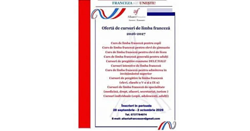 Alianța Franceză din Suceava prelungește înscrierile pentru cursurile de limba franceză