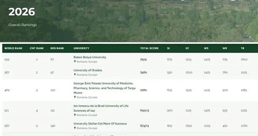 Universitatea din Suceava, locul 5 în clasamentul UI GreenMetric 2026